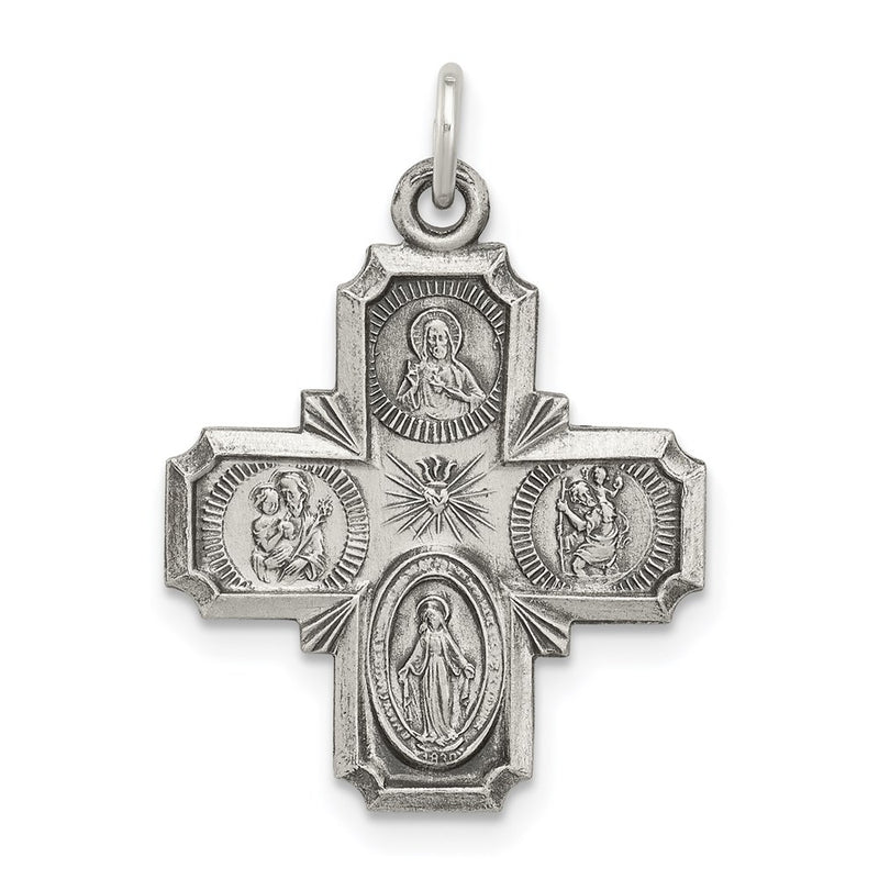 Sterling Silver Antiqued Reversible 4-Way Medal