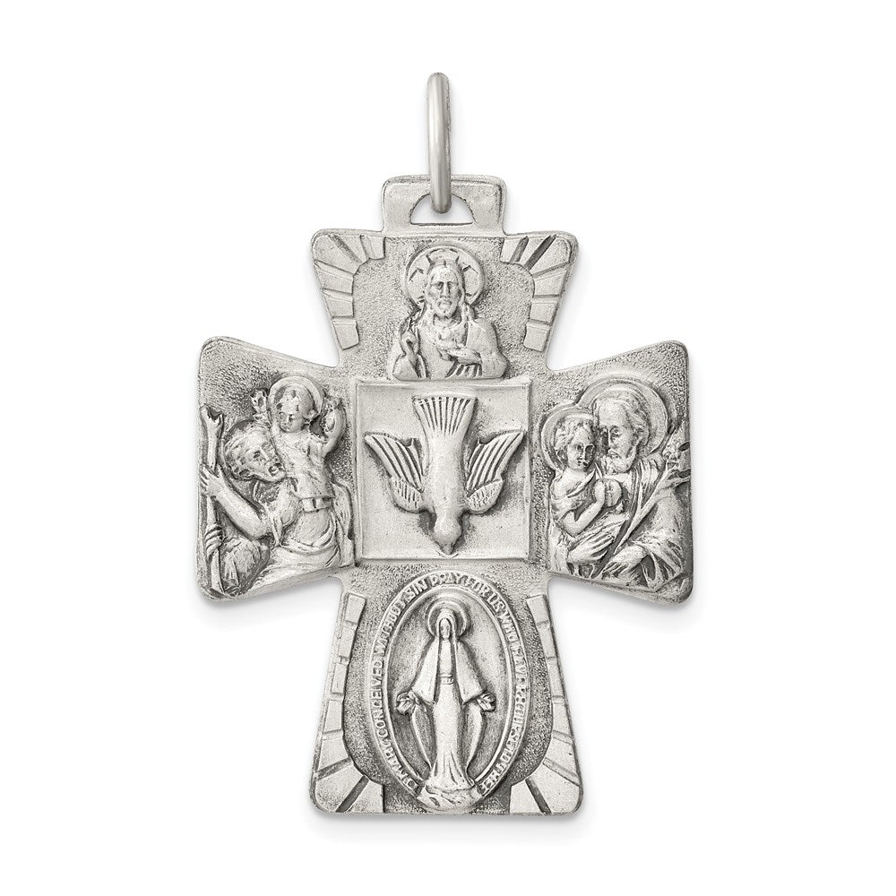 Sterling Silver Antiqued Reversible 4-Way Medal
