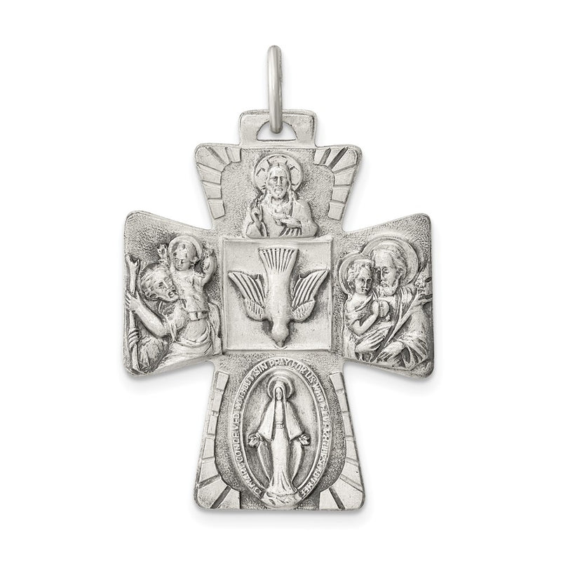 Sterling Silver Antiqued Reversible 4-Way Medal