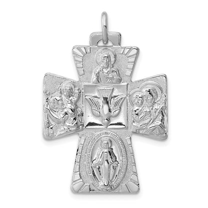 Sterling Silver Rhodium-Plated Reversible 4-Way Medal