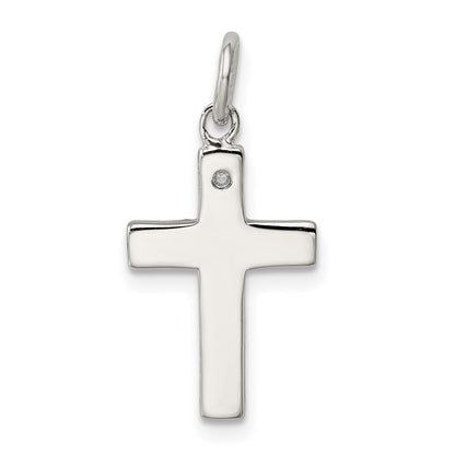 Sterling Silver Rhodium-Plated Black Ink Faith And Cz Antiqued Cross Charm