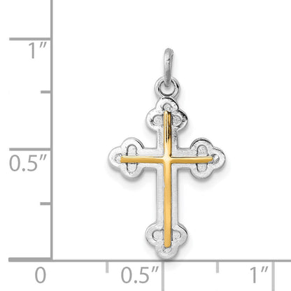 Sterling Silver Rhodium-Plated & 18K Gold-Plated Cross Charm