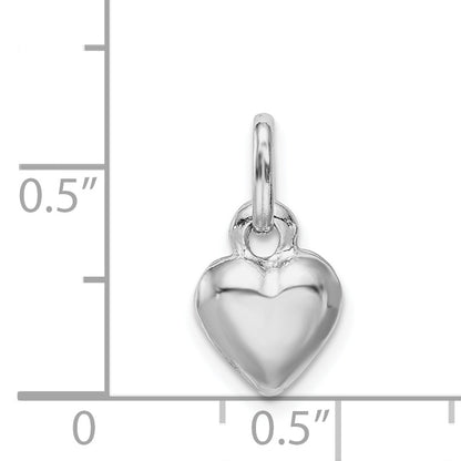Sterling Silver Rhodium Plated Puffed Heart Charm