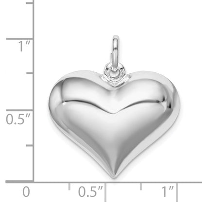 Sterling Silver Rhodium-Plated Puffed Heart Pendant