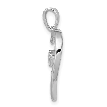 Sterling Silver Rhodium-Plated Mom Cz Heart Pendant