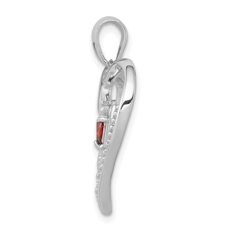 Sterling Silver Rhodium-Plated Red Cz Heart & White Mom Pendant