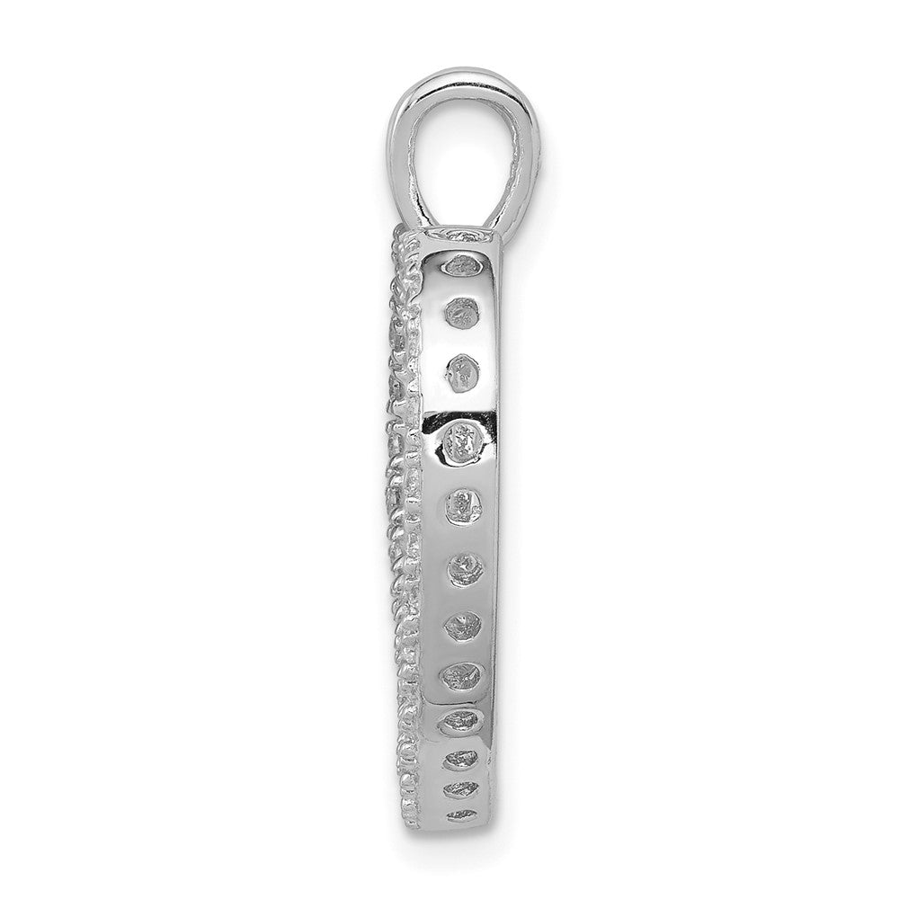 Sterling Silver Rhodium-Plated Cz Open Heart Mom Pendant