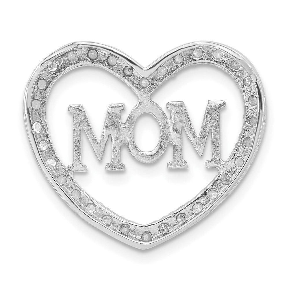 Sterling Silver Polished Cz Mom Heart Slide