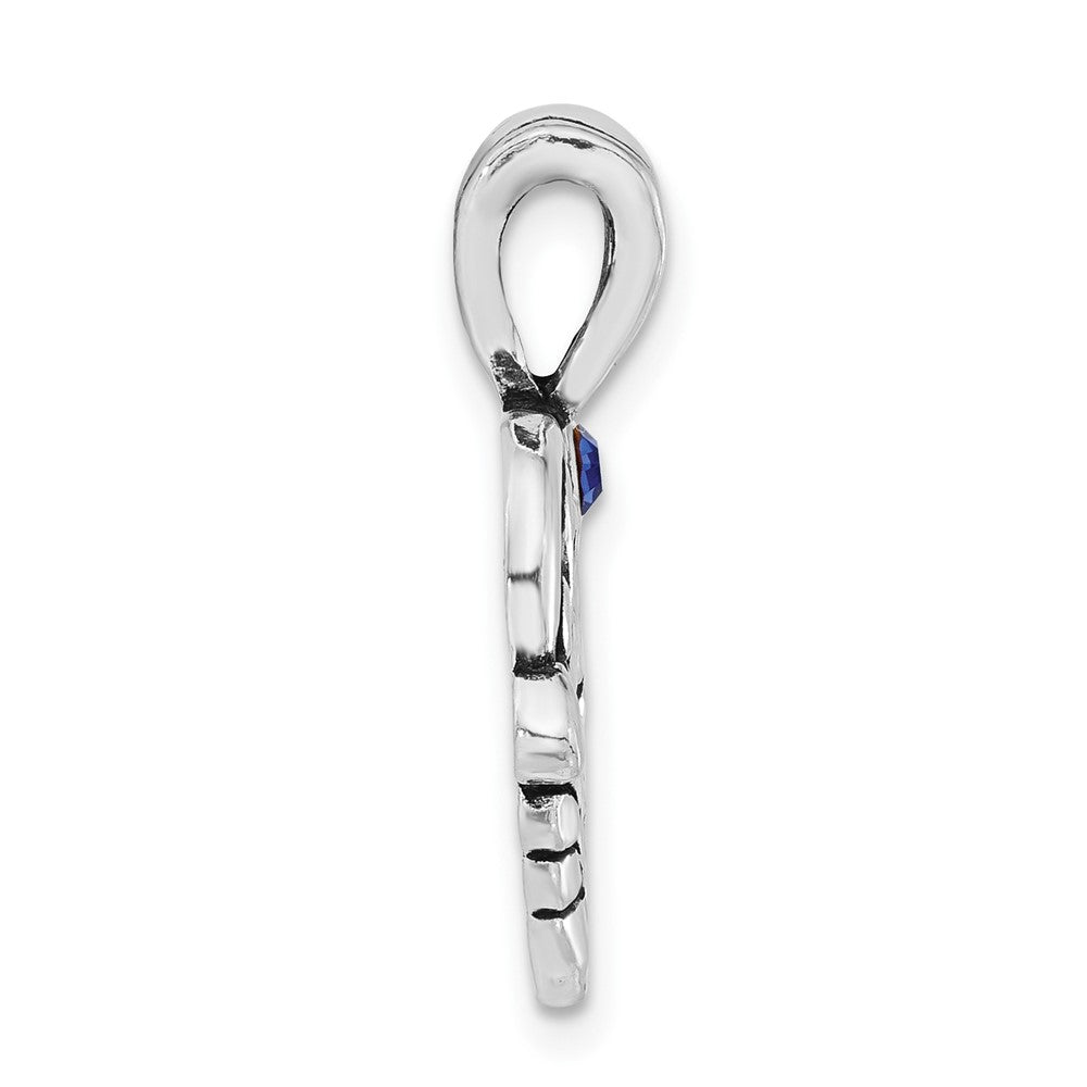 Sterling Silver Polished & Antiqued Blue Crystal I Love You Heart Charm