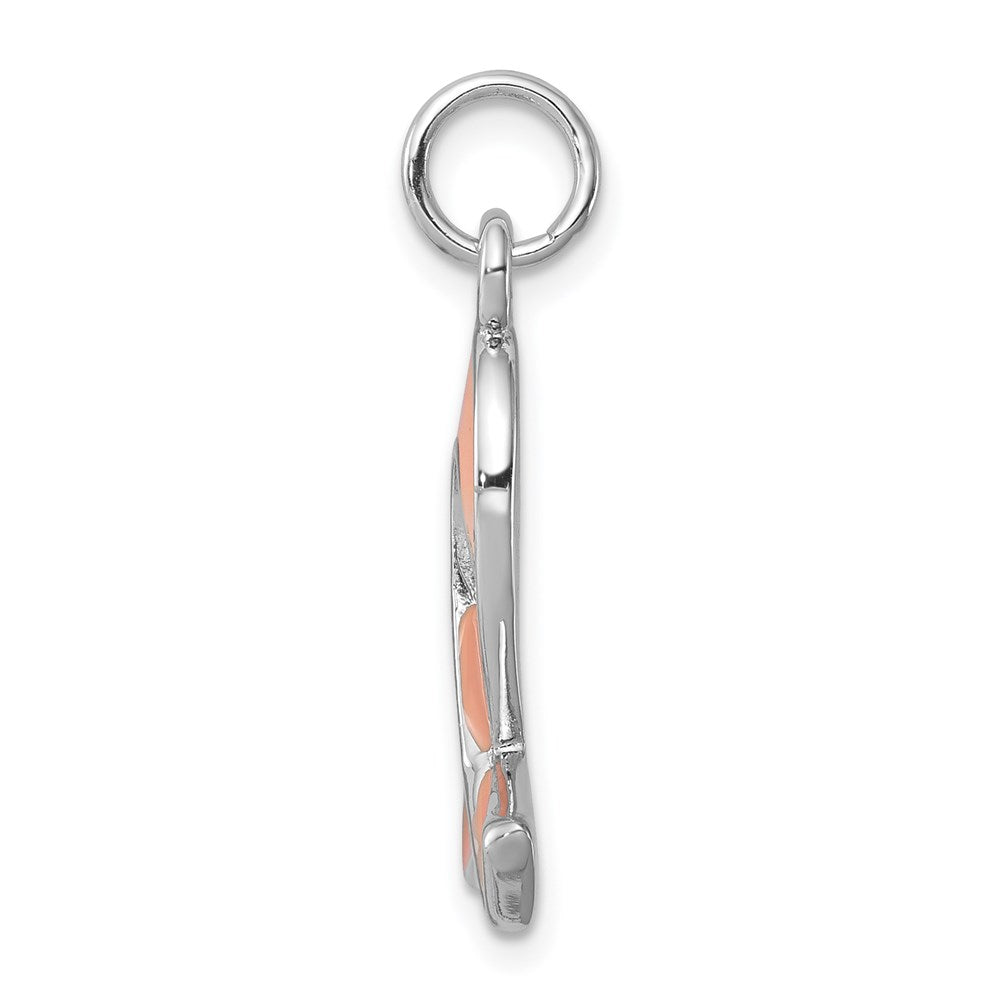 Sterling Silver Rhodium-Platedenamel Ribbon Charm