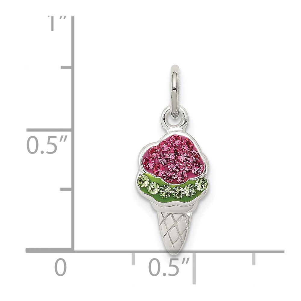 Sterling Silver Pink And Green Stellux Crystal Ice Cream Cone Charm