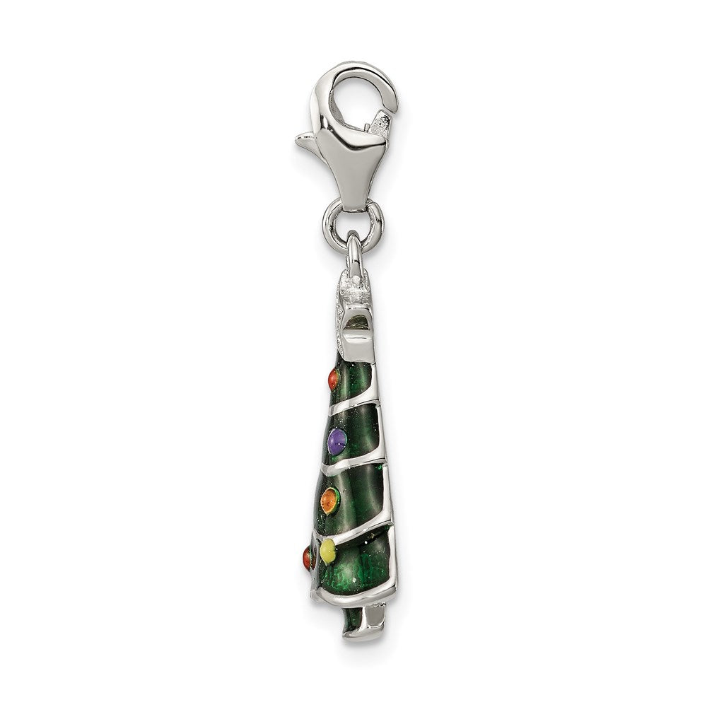 Sterling Silver Rh-Plated Cz & Enameled Christmas Tree Charm