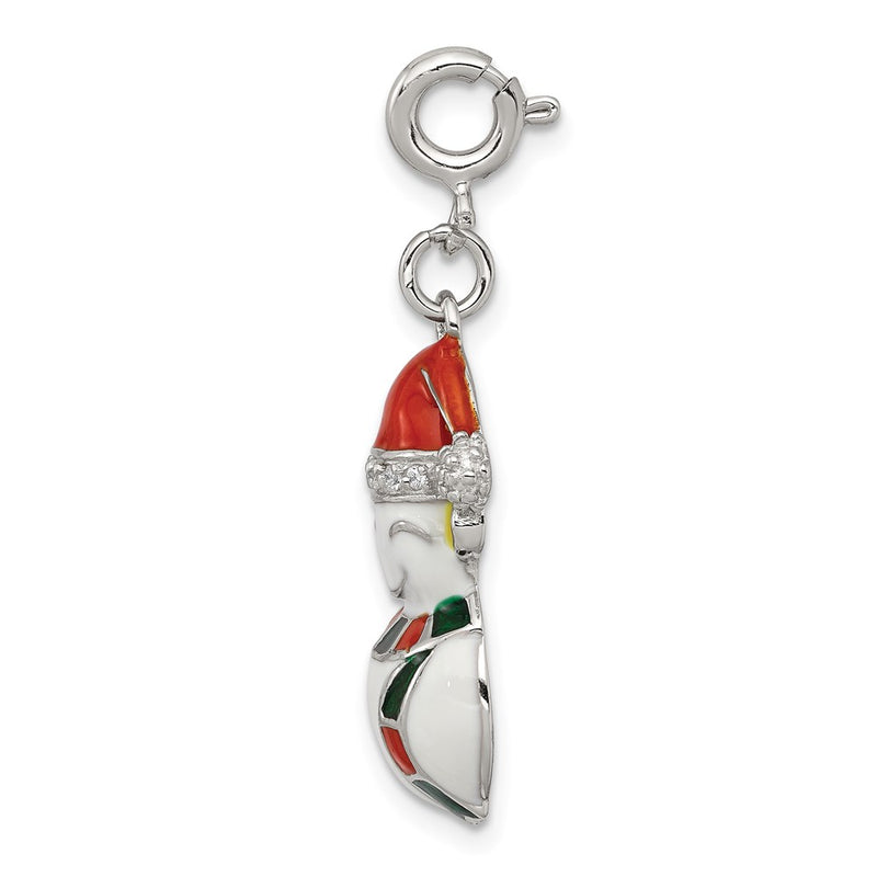 Sterling Silver Rhodium-Plated Cz Enameled Snowman Charm
