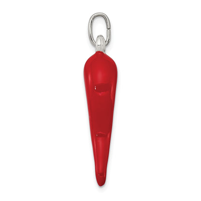 Sterling Silver Red Enamel Italian Horn Pendant