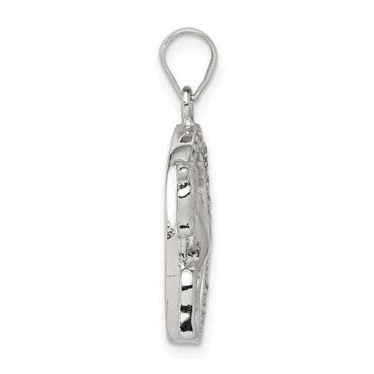 Sterling Silver Rhodium-Plated Horse & Horseshoe Cz Pendant