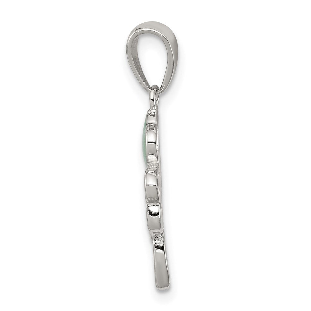 Sterling Silver Rhodium-Plated Green Enameled Four Leaf Clover Pendant