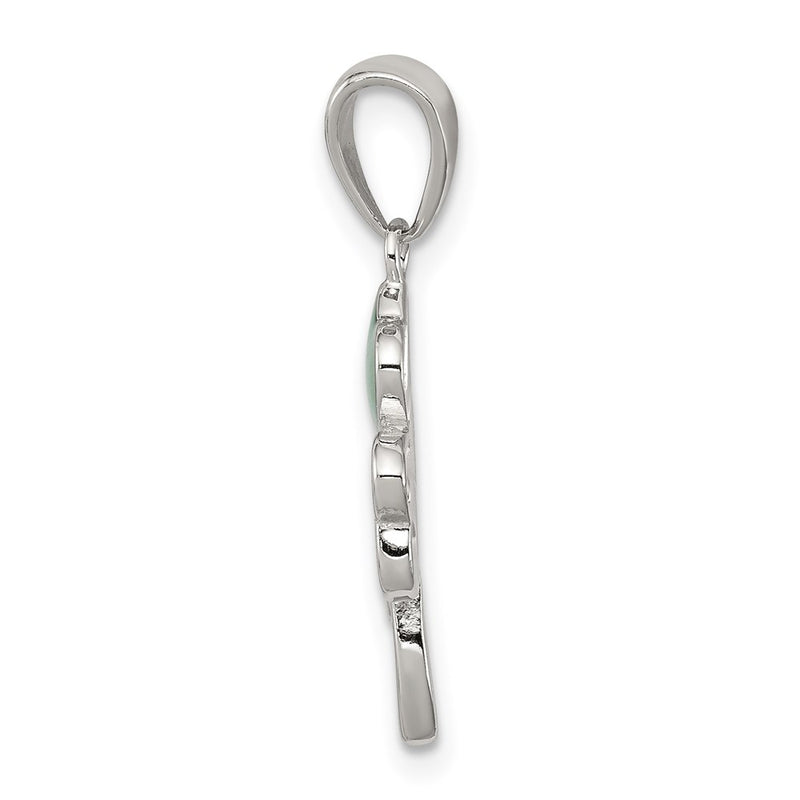 Sterling Silver Rhodium-Plated Green Enameled Four Leaf Clover Pendant
