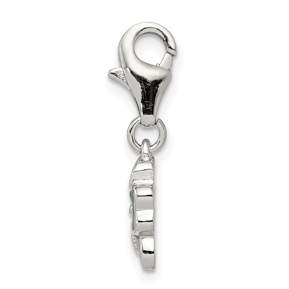 Sterling Silver Green Enameled Four Leaf Clover Charm With Lobster Clasp
