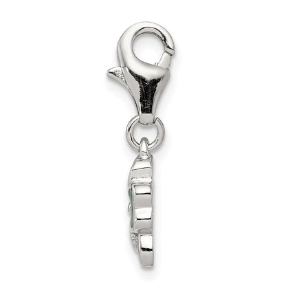 Sterling Silver Green Enameled Four Leaf Clover Charm With Lobster Clasp