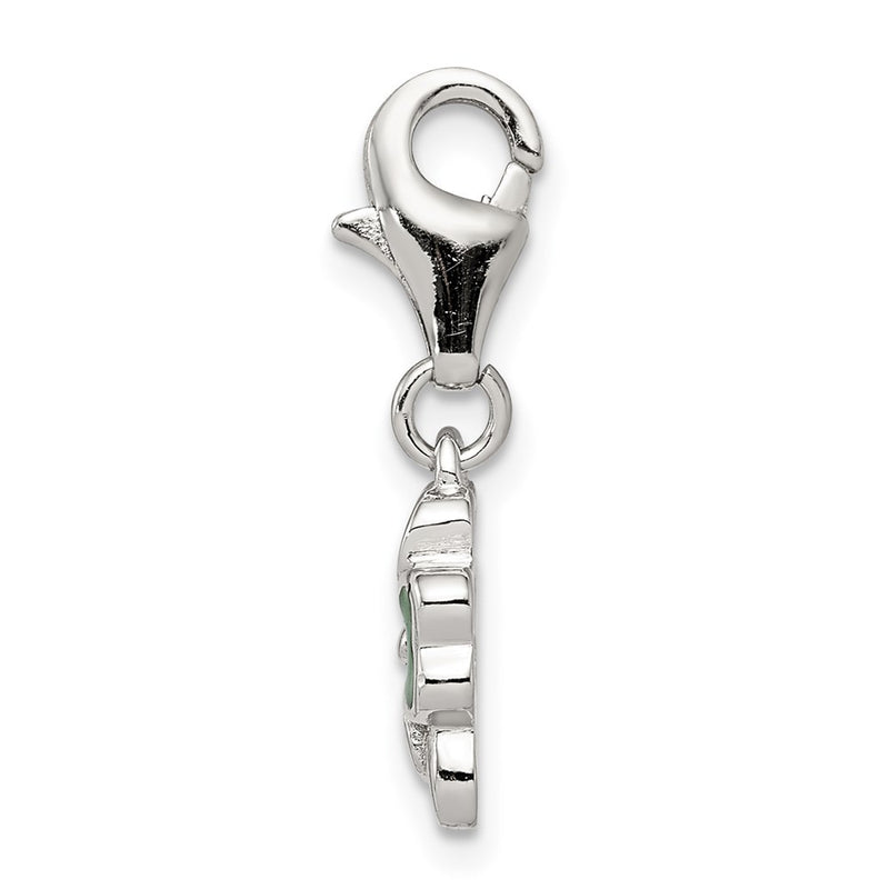 Sterling Silver Green Enameled Four Leaf Clover Charm With Lobster Clasp