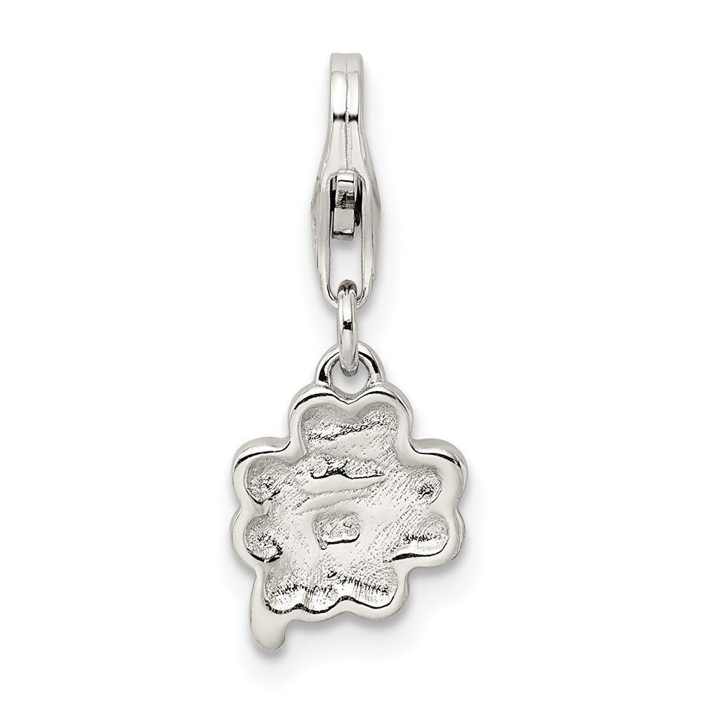 Sterling Silver Green Enameled Four Leaf Clover Charm With Lobster Clasp