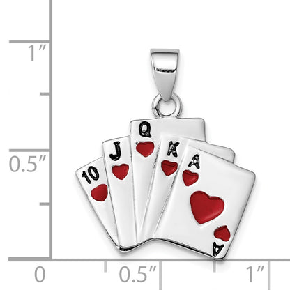 Sterling Silver Rhodium-Platedenamel Royal Flush Pendant