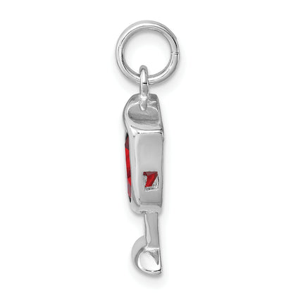 Sterling Silver Rhodium-Plated Red Cz Wine Glass Charm