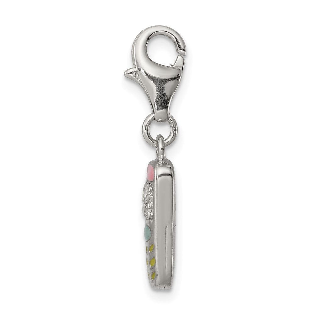 Sterling Silver Rhodium-Plated Enameled And Cz Cell Phone Charm