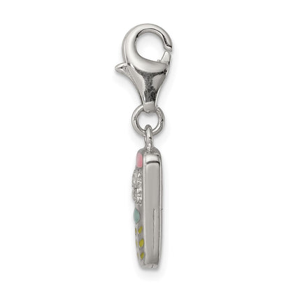 Sterling Silver Rhodium-Plated Enameled And Cz Cell Phone Charm