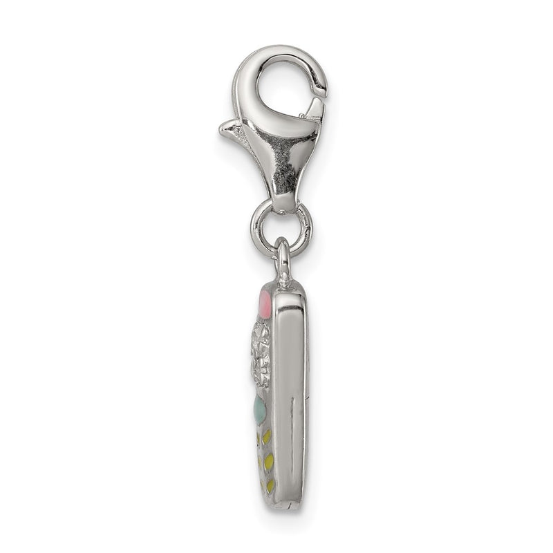 Sterling Silver Rhodium-Plated Enameled And Cz Cell Phone Charm