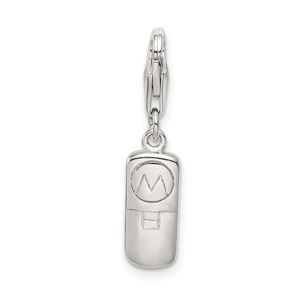 Sterling Silver Rhodium-Plated Enameled And Cz Cell Phone Charm