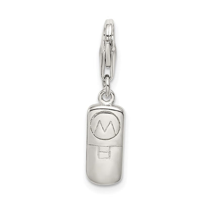 Sterling Silver Rhodium-Plated Enameled And Cz Cell Phone Charm
