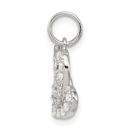 Sterling Silver Rhodium-Plated Cz Interlocking Hearts Charm