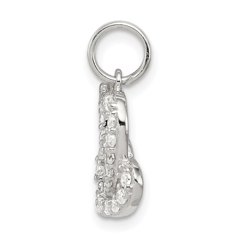 Sterling Silver Rhodium-Plated Cz Interlocking Hearts Charm