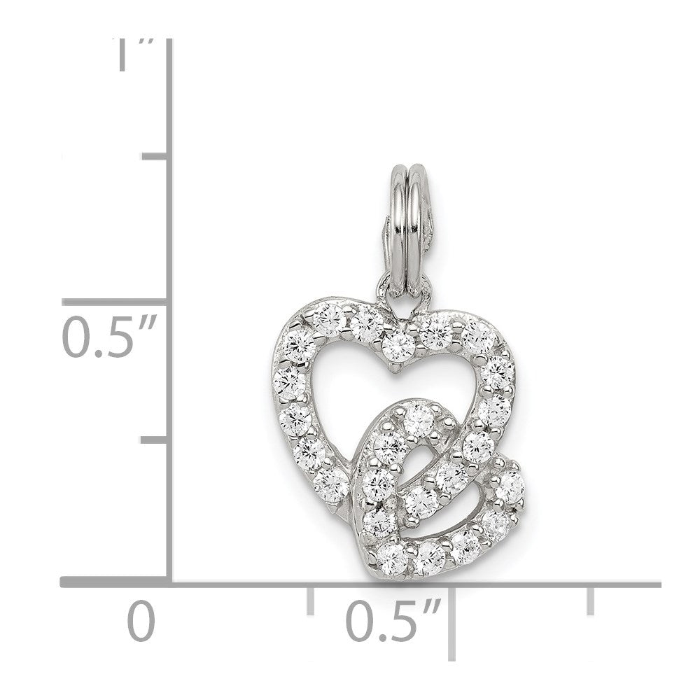 Sterling Silver Rhodium-Plated Cz Interlocking Hearts Charm