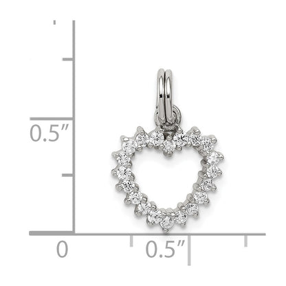 Sterling Silver Rhodium-Plated Cz Heart Charm
