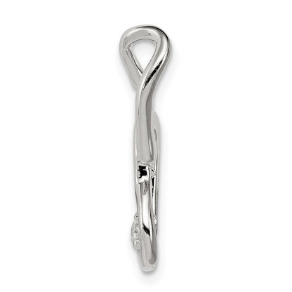 Sterling Silver Rhodium-Plated Cz Hearts Pendant