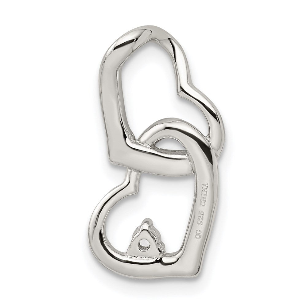 Sterling Silver Rhodium-Plated Cz Hearts Pendant