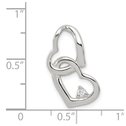 Sterling Silver Rhodium-Plated Cz Hearts Pendant
