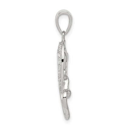 Sterling Silver Rhodium-Plated Polished Heart And Cz Double Interconnected Pendant