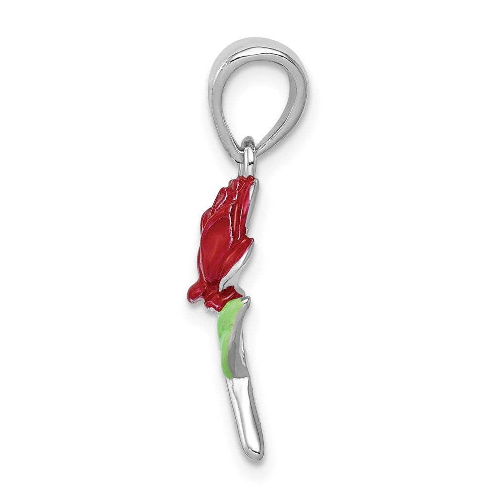 Sterling Silver Rhodium-Platedenamel Flower Charm