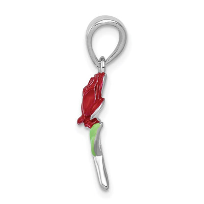 Sterling Silver Rhodium-Platedenamel Flower Charm