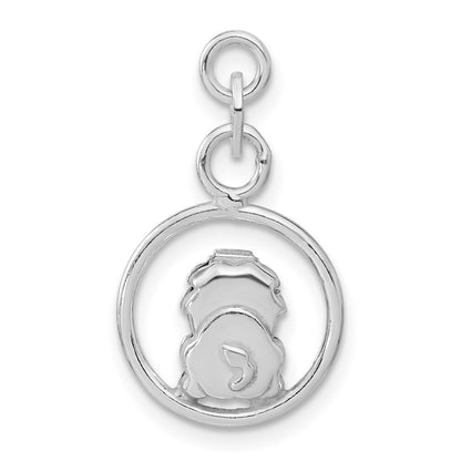Sterling Silver Polished Enameled Lion Circle Charm