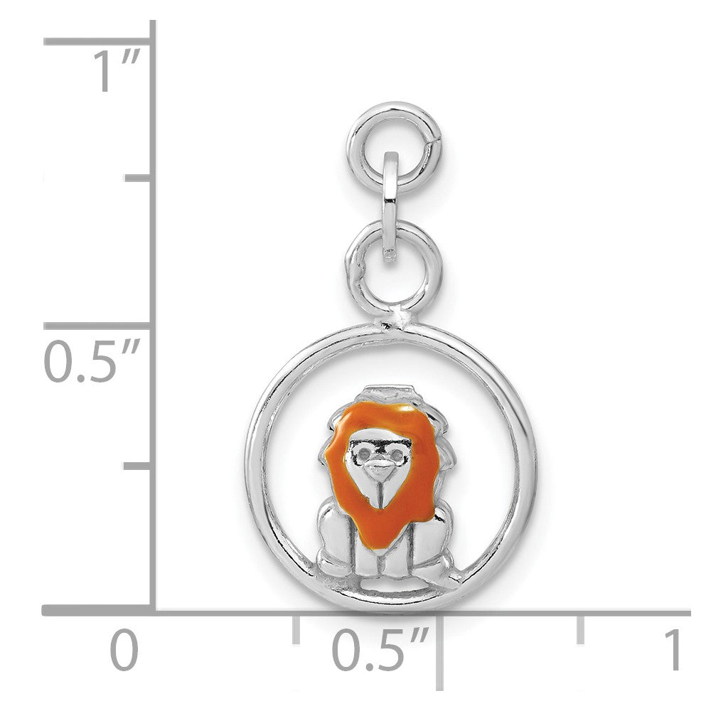 Sterling Silver Polished Enameled Lion Circle Charm