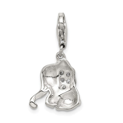 Sterling Silver Rhodium-Plated Pink Enameled Cz Elephant Charm