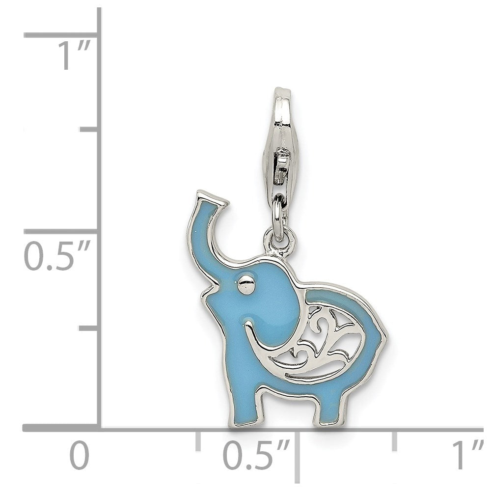 Sterling Silver Rhodium-Plated Blue Enameled Elephant Charm