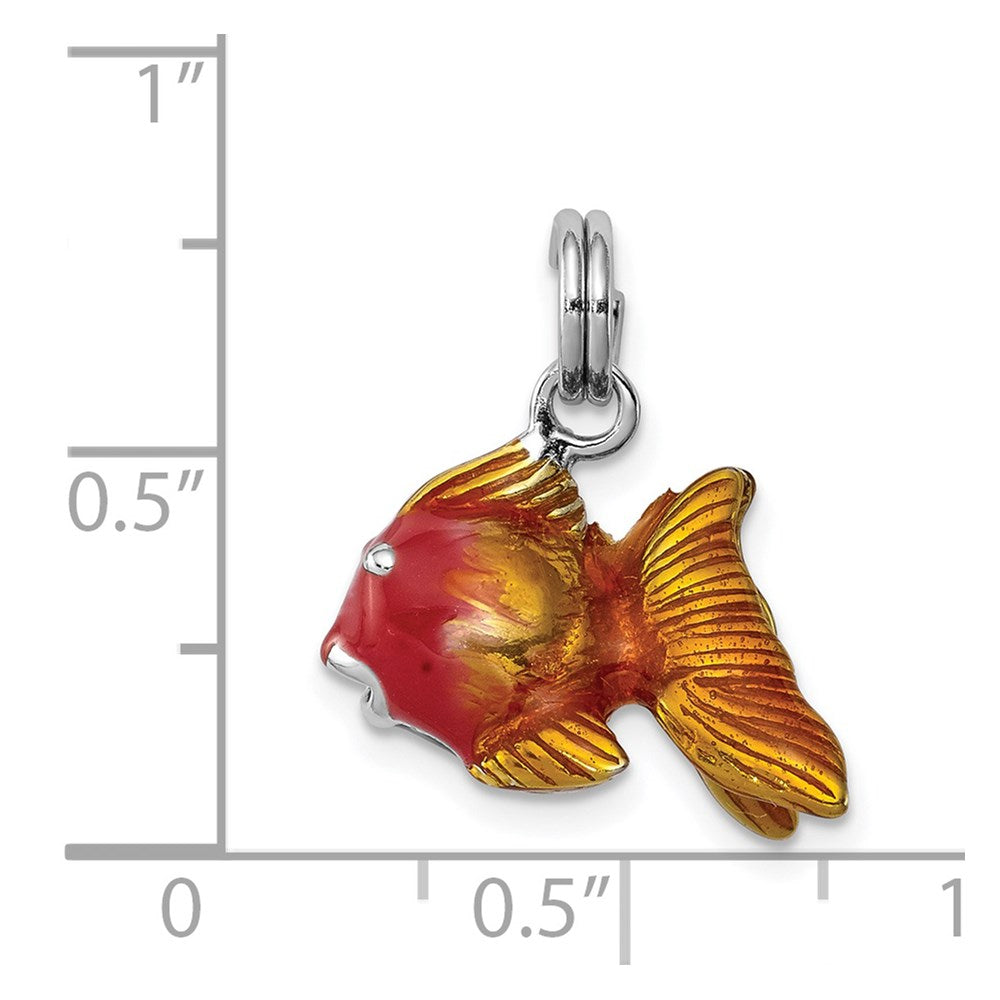 Sterling Silver Rhodium-Platedenamel Goldfish Charm