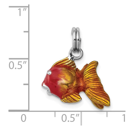 Sterling Silver Rhodium-Platedenamel Goldfish Charm