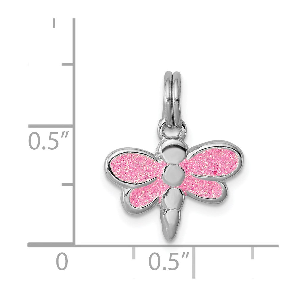 Sterling Silver Rhodium-Platedglitter Enamel Dragonfly Charm