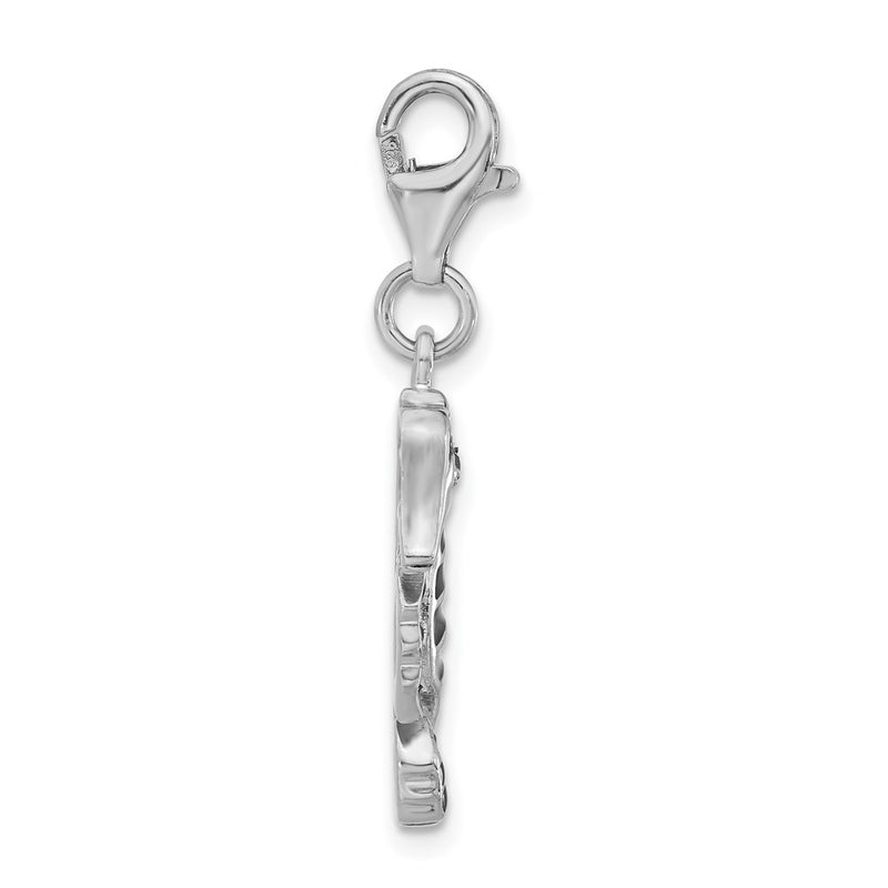Sterling Silver Polished Red Cz & Enamel Seahorse W/ Lobster Clasp Charm